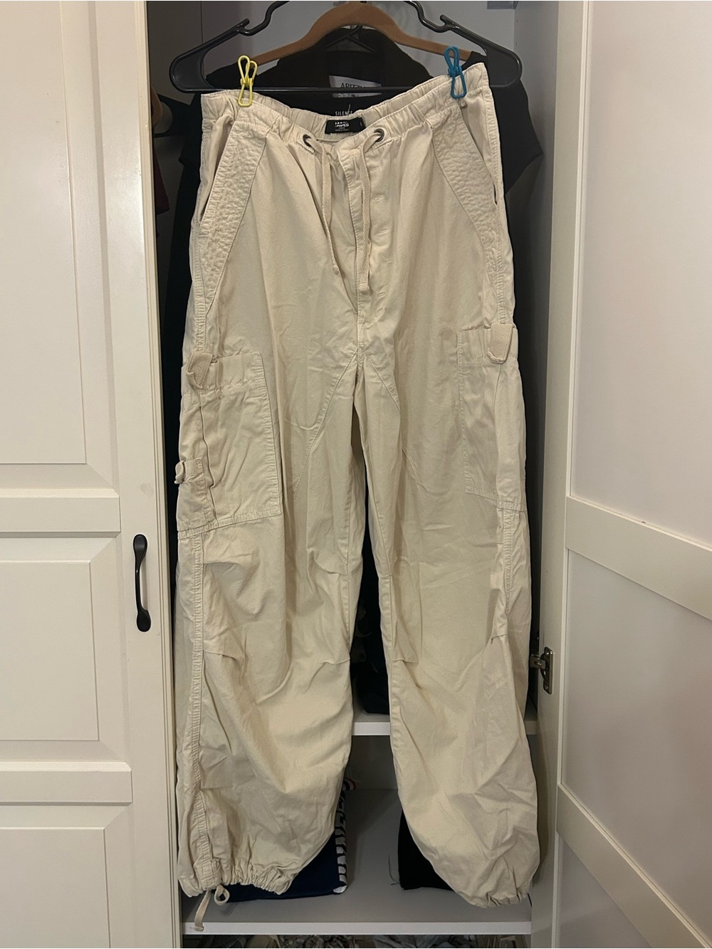 Men's Cream Cargo Pants with Elastic Ankles